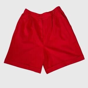 Suburbans Mom Shorts Women 12 Red Pleated Cotton High Elastic Waist Cuff Vintage